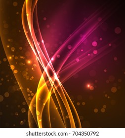 Energy lines, glowing waves in the dark, vector abstract background. Vector business or technology presentation design template, brochure or flyer pattern, or geometric web banner