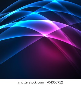 Energy lines, glowing waves in the dark, vector abstract background. Vector business or technology presentation design template, brochure or flyer pattern, or geometric web banner