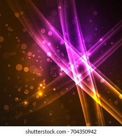 Líneas de energía, ondas brillantes en el fondo oscuro, vector abstracto. Plantilla de diseño de presentación de vocabulario o tecnología, patrón de folleto o volante, o banner web geométrico