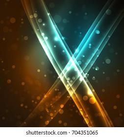 Energielinien, leuchtende Wellen im Dunkeln, Vektorgrafik-abstrakter Hintergrund. Design-Vorlage für Vektorgrafik-Präsentationen, Broschüren oder Flyer-Muster oder geometrisches Webbanner