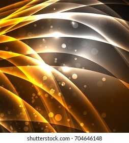 Energy lines, glowing waves in the dark, vector abstract background. Vector business or technology presentation design template, brochure or flyer pattern, or geometric web banner