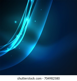 Energy lines, glowing waves in the dark, vector abstract background. Vector business or technology presentation design template, brochure or flyer pattern, or geometric web banner