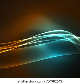 Líneas de energía, ondas brillantes en el fondo oscuro, vector abstracto. Plantilla de diseño de presentación de vocabulario o tecnología, patrón de folleto o volante, o banner web geométrico