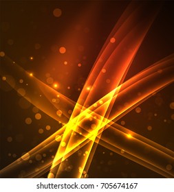 Energy lines, glowing waves in the dark, vector abstract background. Vector business or technology presentation design template, brochure or flyer pattern, or geometric web banner