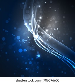 Líneas de energía, ondas brillantes en el fondo oscuro, vector abstracto. Plantilla de diseño de presentación de vocabulario o tecnología, patrón de folleto o volante, o banner web geométrico