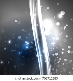Energy lines, glowing waves in the dark, vector abstract background. Vector business or technology presentation design template, brochure or flyer pattern, or geometric web banner