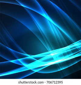 Energy lines, glowing waves in the dark, vector abstract background. Vector business or technology presentation design template, brochure or flyer pattern, or geometric web banner