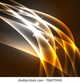 Líneas de energía, ondas brillantes en el fondo oscuro, vector abstracto. Plantilla de diseño de presentación de vocabulario o tecnología, patrón de folleto o volante, o banner web geométrico