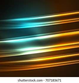 Energy lines, glowing waves in the dark, vector abstract background. Vector business or technology presentation design template, brochure or flyer pattern, or geometric web banner