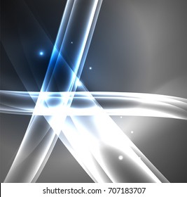 Energy lines, glowing waves in the dark, vector abstract background. Vector business or technology presentation design template, brochure or flyer pattern, or geometric web banner