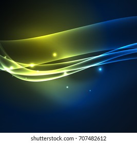 Energy lines, glowing waves in the dark, vector abstract background. Vector business or technology presentation design template, brochure or flyer pattern, or geometric web banner