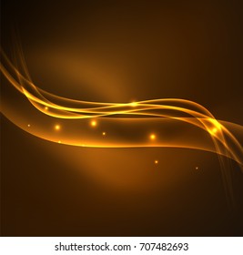 Líneas de energía, ondas brillantes en el fondo oscuro, vector abstracto. Plantilla de diseño de presentación de vocabulario o tecnología, patrón de folleto o volante, o banner web geométrico