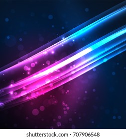 Líneas de energía, ondas brillantes en el fondo oscuro, vector abstracto. Plantilla de diseño de presentación de vocabulario o tecnología, patrón de folleto o volante, o banner web geométrico