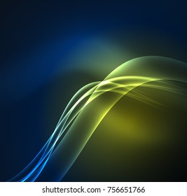 Energy lines, glowing waves in the dark, vector abstract background. Vector business or technology presentation design template, brochure or flyer pattern, or geometric web banner