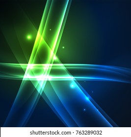 Energy lines, glowing waves in the dark, vector abstract background. Vector business or technology presentation design template, brochure or flyer pattern, or geometric web banner