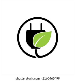 diseño de logotipo de energía con fondo de hoja e ilustración de elemento eléctrico vectorial