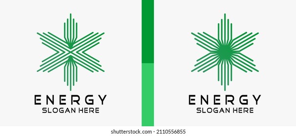 energy logo design with rays shaped line style. premium vector logo illustration