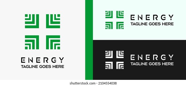 energy logo design template with box elements in creative art concept. premium vector