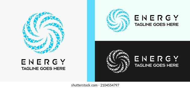 energy logo design template with rotating triangle element in creative concept. premium vector