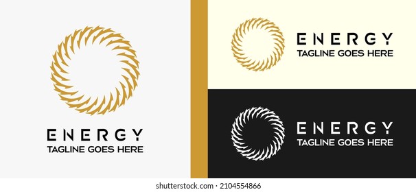 energy logo design template with rotating elements in creative concept. premium vector