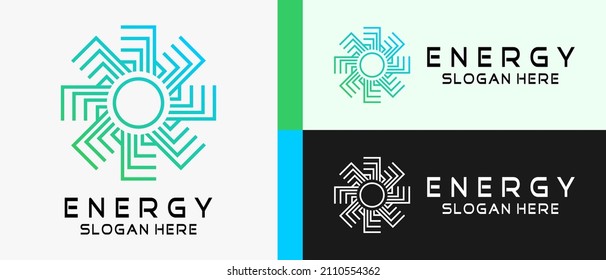 energy logo design template with rotating line art element concept. premium vector logo illustration