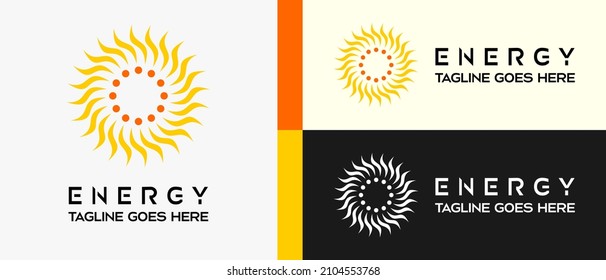 plantilla de diseño de logotipo de energía con elemento de luz solar en concepto creativo. vector premium