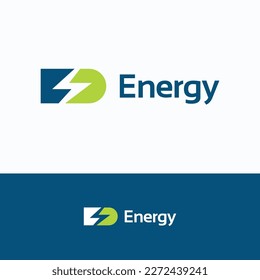 Logo de Energy. Plantilla del logotipo de la potencia del relámpago E D. Señal de voltaje eléctrico de la batería.