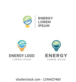 Energy logo with leaf water and light bulb electricity