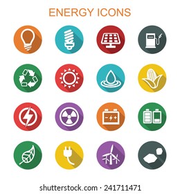 energy long shadow icons, flat vector symbols