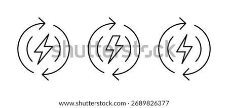 Energy loop icon set. Power rotation and renewable electricity symbol