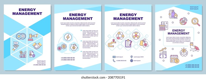 Energy management brochure template. Power resources. Booklet print design with linear icons. Vector layouts for presentation, annual reports, advertisement. Arial-Black, Myriad Pro-Regular fonts used