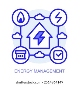 Ícone de conceito de gerenciamento de energia. Fábrica inteligente. Tecnologias modernas. Indústria 4.0. Produção automatizada. Ilustração linear de vetor.
