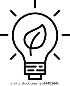 Energy Management Icon – Lightbulb with Leaves. Black Vector outline style