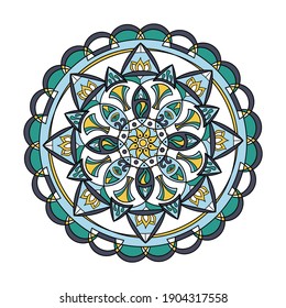Energy mandala, sacred geometry, meditative multicolored drawing, Hand drawn vector illustration.