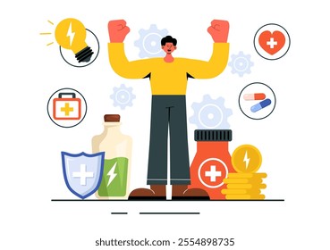 Energy Medicine Vector Illustration featuring Alternative Healing Practices to Help People Relax and Promote Wellness in a Flat Style Background