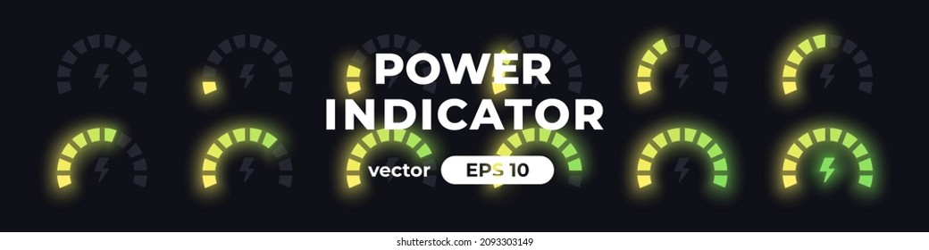 Energy Meter. Power Level Indicator. Loading Circle With Percentage. Gauge Concept With Lightning Icon. Animation. UI, User Interface. Minimalistic Template. Modern Design. Vector Illustration.