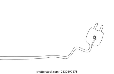 Energy minimal banner. One line continuous with socket plug vector illustration. Outline, line art silhouette, monoline.