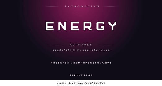 Energy Modern Bold Font. Sans Serif Font. Regular Italic Uppercase Lowercase Typography urban style alphabet fonts for fashion, sport, technology, digital, movie, logo design, vector illustration