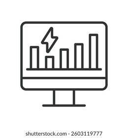 Energy monitoring, icon in line design. Energy monitoring, energy management, electricity usage on white background vector. Energy monitoring, icon in line design, editable stroke icon