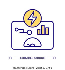 Energy monitoring RGB color icon. Statistical metrics, efficiency meter. Tracking, control. Technology, observation. Isolated vector illustration. Simple filled line drawing. Editable stroke