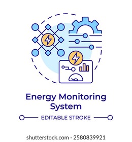 Energy monitoring system multi color concept icon. Tracking, control. Industrial, technology. Round shape line illustration. Abstract idea. Graphic design. Easy to use in infographic, presentation