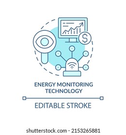 Energy monitoring technology turquoise concept icon. Energy strategy part abstract idea thin line illustration. Isolated outline drawing. Editable stroke. Arial, Myriad Pro-Bold fonts used
