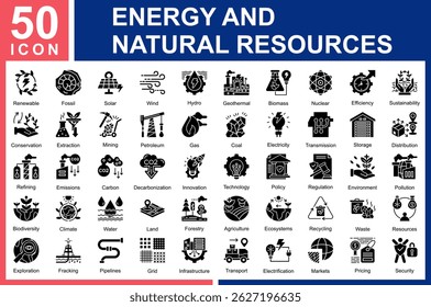 Energy and Natural Resources Icon Collection Set. Glyph Vector Style