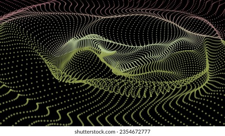 Energienetze fließen. Punktpartikellinien durchdringen Nebel. Neonlichter plexus der Knoten. Unendlichkeit der gerundeten Knotenreihe. Verknüpfen des Funnel-Universums-Parameters. Präsentation zur Informationstechnologie.