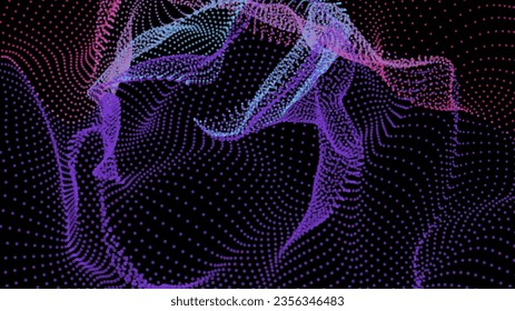 Energy net flows. Dot particle lines penetrating fog. Neon lights plexus of knots. Curved node row space infinity. Linking funnel universe parameter. Background information technology presentation.