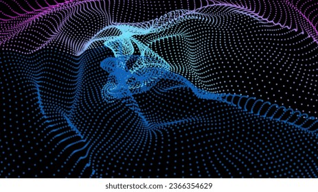 Energienetze fließen. Punktpartikellinien durchdringen Nebel. Neonlichter plexus der Knoten. Unendlichkeit der gerundeten Knotenreihe. Verknüpfen des Funnel-Universums-Parameters. Präsentation zur Informationstechnologie.