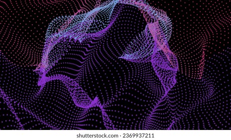 Energy net flows. Dot particle lines penetrating fog. Neon lights plexus of knots. Curved node row space infinity. Linking funnel universe parameter. Background information technology presentation.