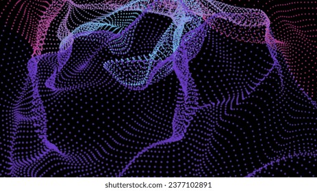 Energy net flows. Dot particle lines penetrating fog. Neon lights plexus of knots. Curved node row space infinity. Linking funnel universe parameter. Background information technology presentation.