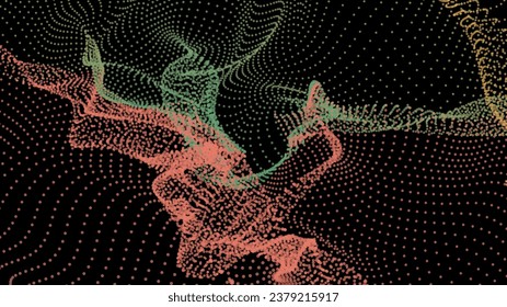 Energienetze fließen. Punktpartikellinien durchdringen Nebel. Neonlichter plexus der Knoten. Unendlichkeit der gerundeten Knotenreihe. Verknüpfen des Funnel-Universums-Parameters. Präsentation zur Informationstechnologie.