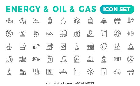 Energy and Oil and gas - thin line web icon set. Outline icons collection